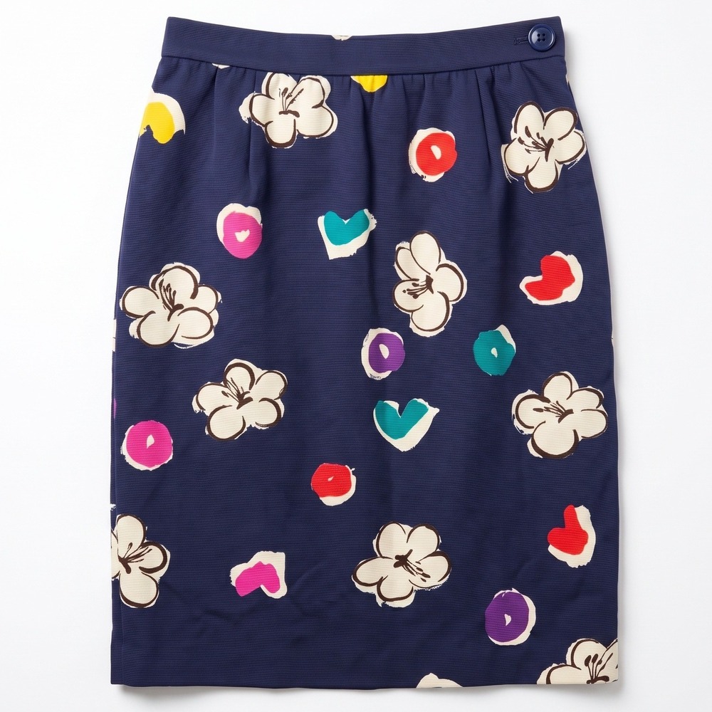 UNGARO Parallèle Paris Pencil Skirt Vintage Size 12 Navy Floral Ribbed $550 - Picture 3 of 10